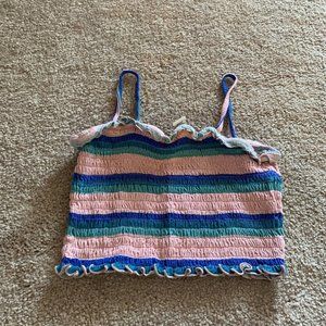 Forever 21 Womens S Blue/Pink/Green Ribbed Cropped Strappy Shirt Top